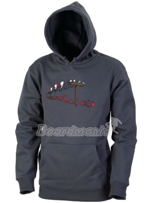 Streetov� mikina s klokankou a kapuc� na tkani�ku. Na hrudi origin�ln� potisk s motivem pt�k� a log HF sed�c�ch na sloupu s elektrick�mi dr�ty. Pod nimi velk� n�pis Horsefeathers. Z��en� st�ih.
