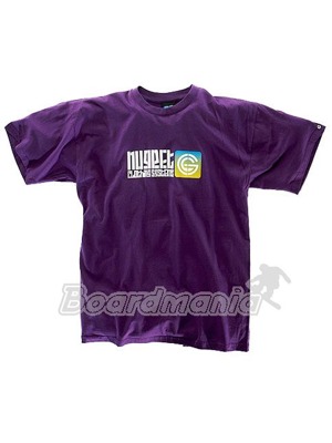 P�nsk� tri�ko s velk�m b�l�m n�pisem Nugget clothing systems a modro - �lut�m logem Nugget na hrudi. M�dn� fialov� barva, 100% bavlna.