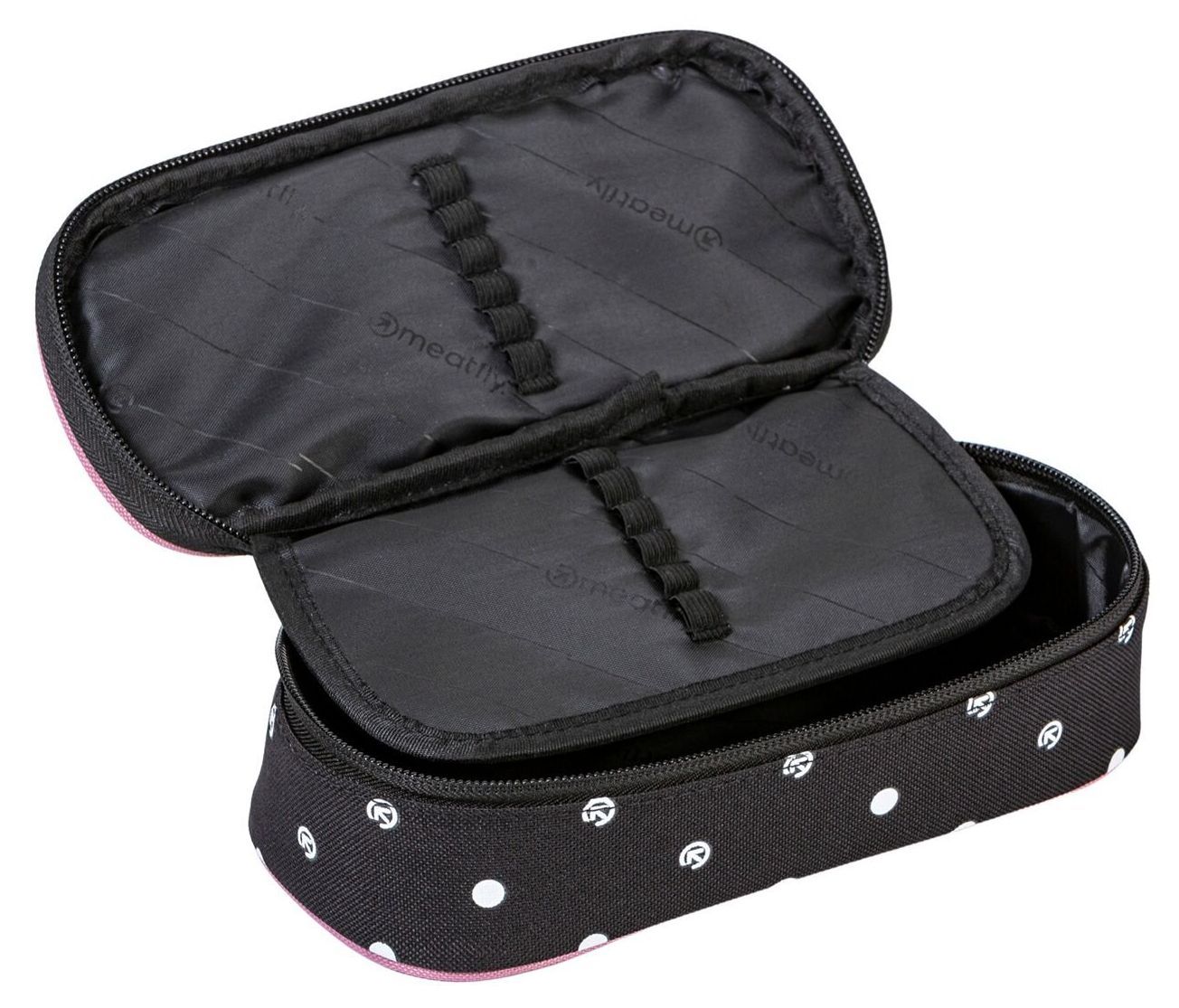 Školní penál Meatfly Pencil case Dusty Rose Black Dots