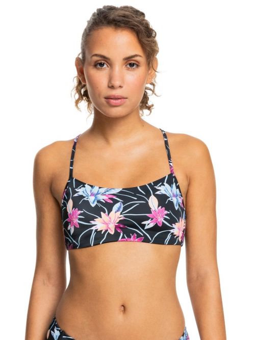 Plavky Roxy Active Bralette Top anthracite floral flow