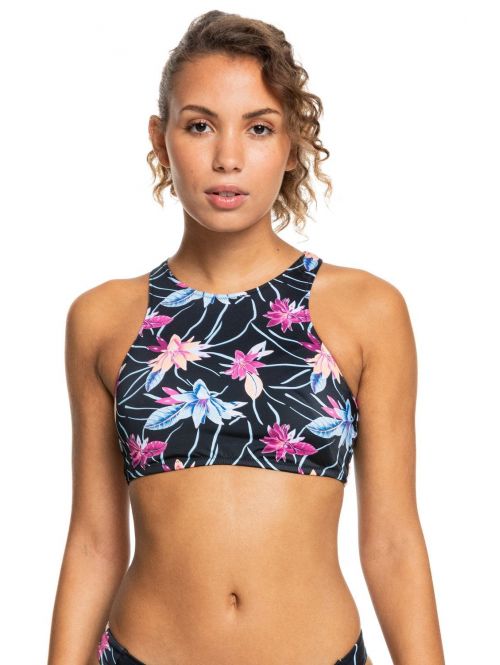 Plavky Roxy Active Crop Top anthracite floral flow