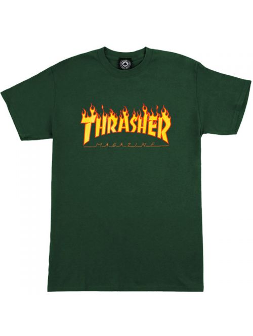 Pánské tričko Thrasher Flame Logo forest green